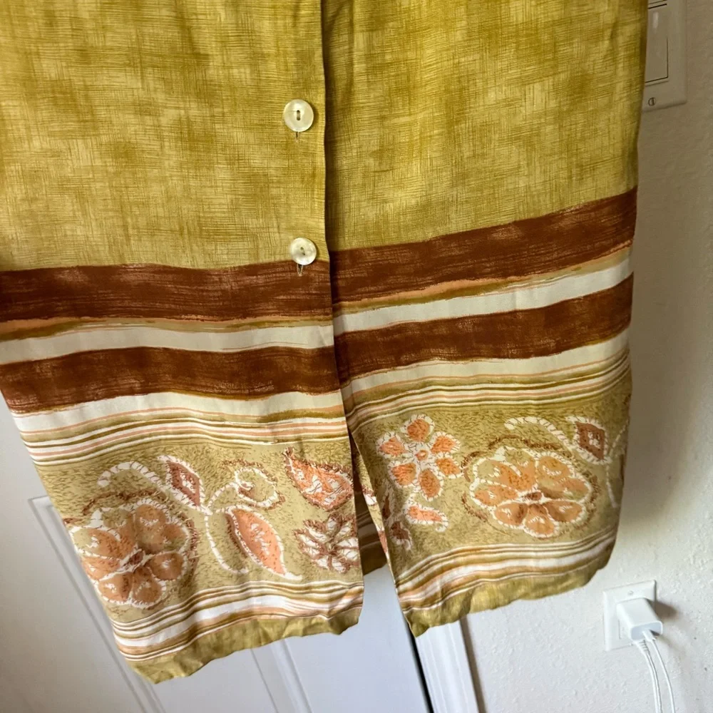 UNITED COLORS OF BENETTON yellow floral button up‎ linen midi dress